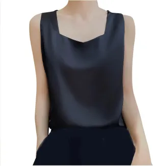 Sleeveless Tops for Women Summer 2025 Loose Silk Tank Top Casual Square Neck Cotton Camisole Women's Satin Tank Top