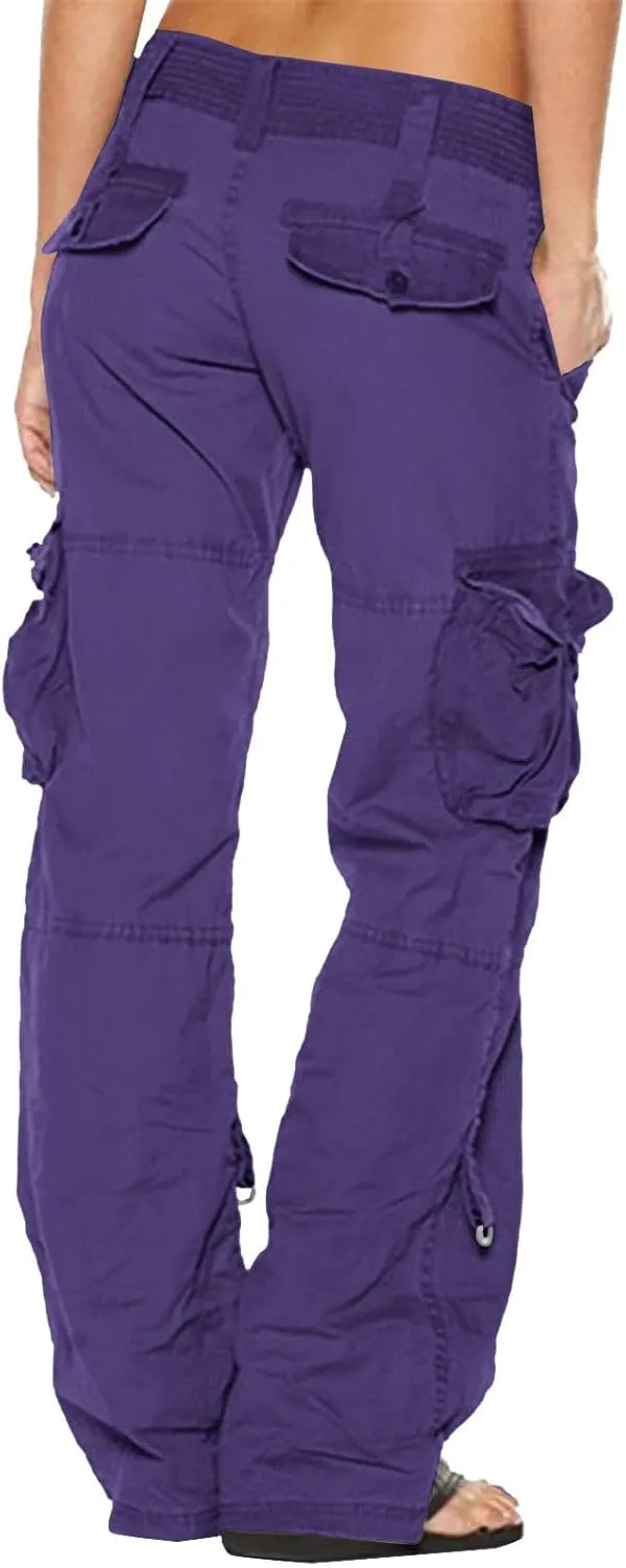 SMIDOW Low Rise Cargo Pants for Women Plus Size Baggy Stretchy Wide Leg Pants Pockets Y2K Streetwear Combat Military Trousers