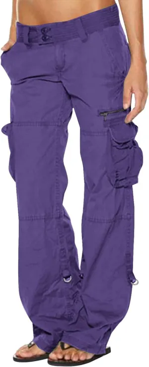 SMIDOW Low Rise Cargo Pants for Women Plus Size Baggy Stretchy Wide Leg Pants Pockets Y2K Streetwear Combat Military Trousers