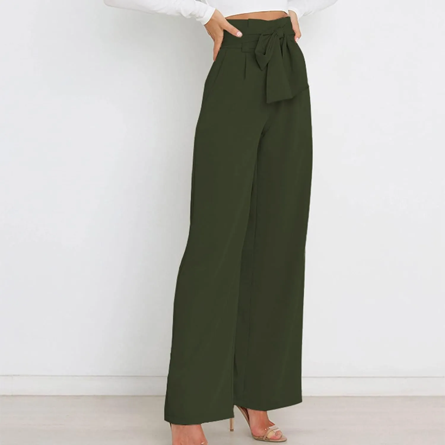 SMIDOW Womens High Waist Wide Leg Pants Paper Bag Business Casual Dress Pant Palazzo Long Work Trousers with Pockets