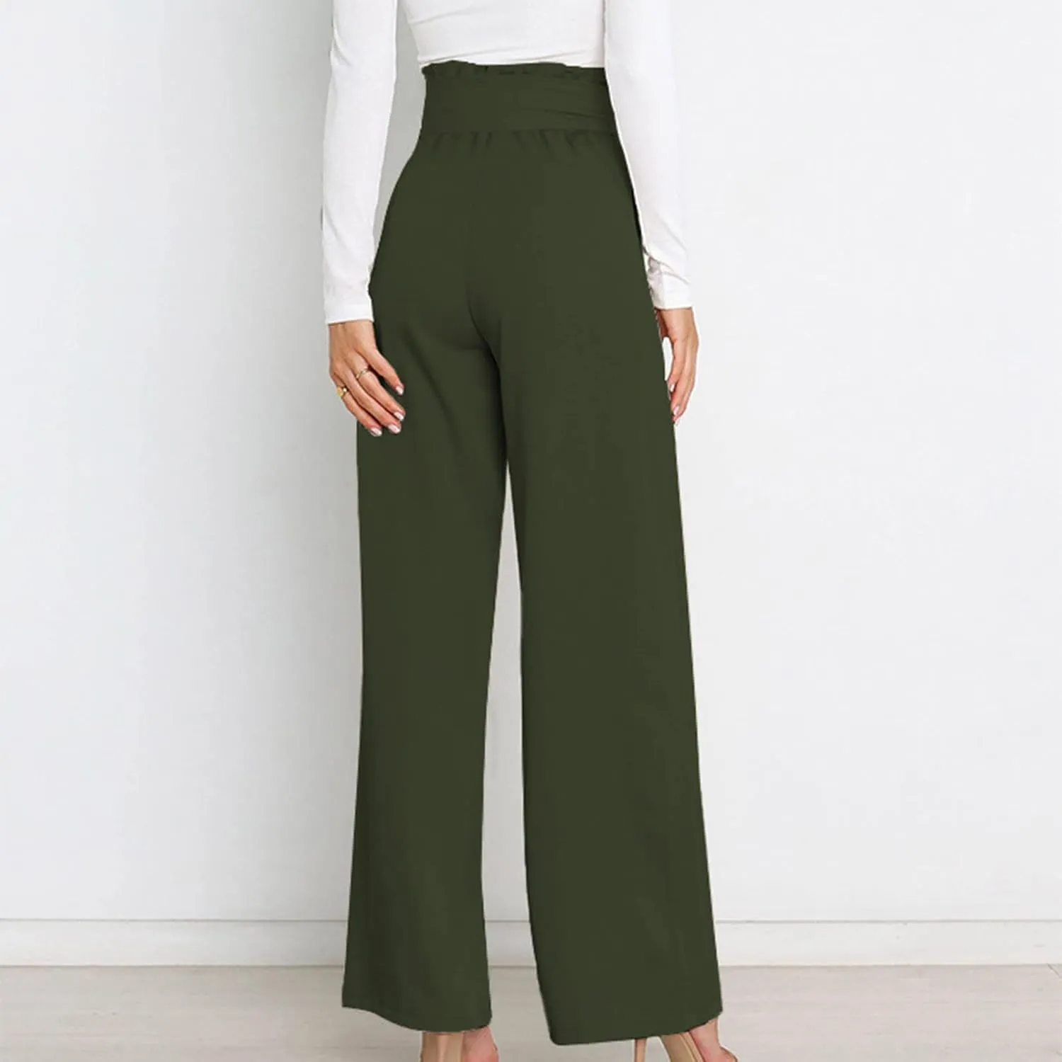 SMIDOW Womens High Waist Wide Leg Pants Paper Bag Business Casual Dress Pant Palazzo Long Work Trousers with Pockets
