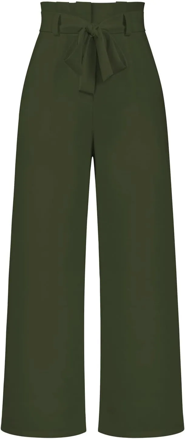 SMIDOW Womens High Waist Wide Leg Pants Paper Bag Business Casual Dress Pant Palazzo Long Work Trousers with Pockets