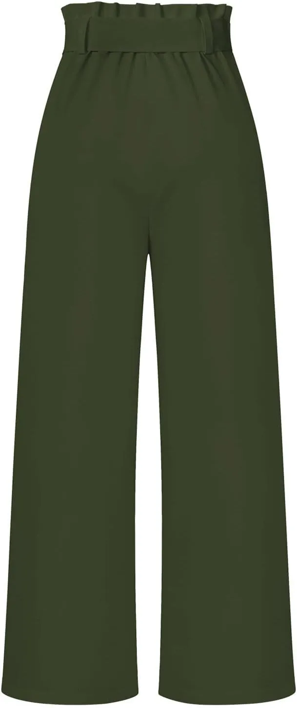 SMIDOW Womens High Waist Wide Leg Pants Paper Bag Business Casual Dress Pant Palazzo Long Work Trousers with Pockets