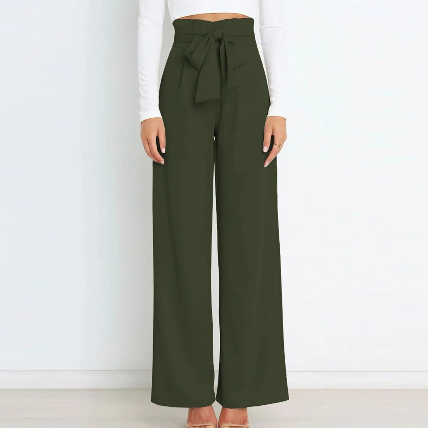 SMIDOW Womens High Waist Wide Leg Pants Paper Bag Business Casual Dress Pant Palazzo Long Work Trousers with Pockets