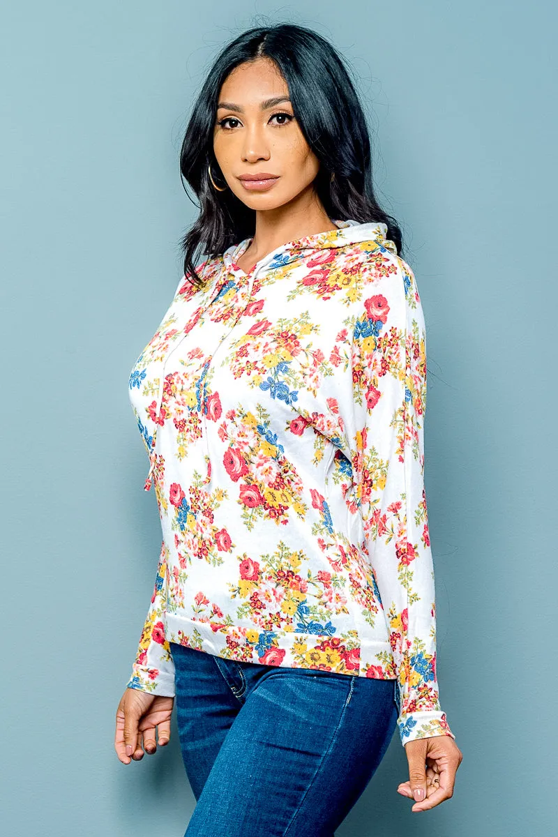 Soft Knit Floral Hoodie with Long Sleeves and Drawstrings* (LST6023)