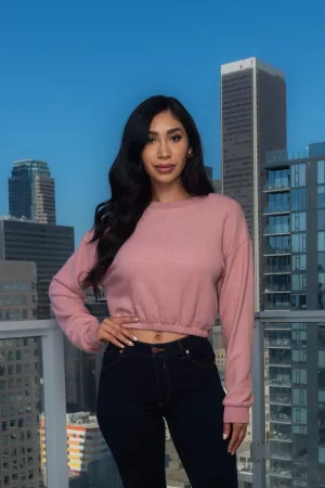 Soft Pull Over Round Neck Crop Sweater W/ Elastic on Waist (10094TY)