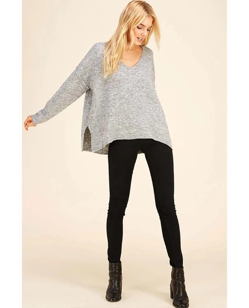 Soft V Neck Knit Sweater Charcoal