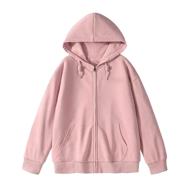 Solid Color Casual Drawstring Women's Hoodies Pockets Zip-up Simple O-neck Basic Streetwear Fashion Simple Office Ladies