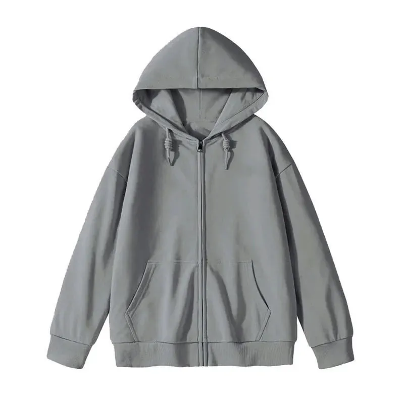 Solid Color Casual Drawstring Women's Hoodies Pockets Zip-up Simple O-neck Basic Streetwear Fashion Simple Office Ladies