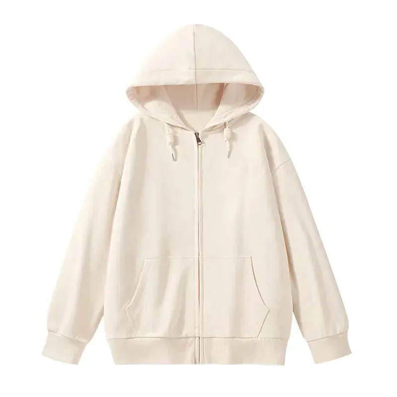 Solid Color Casual Drawstring Women's Hoodies Pockets Zip-up Simple O-neck Basic Streetwear Fashion Simple Office Ladies
