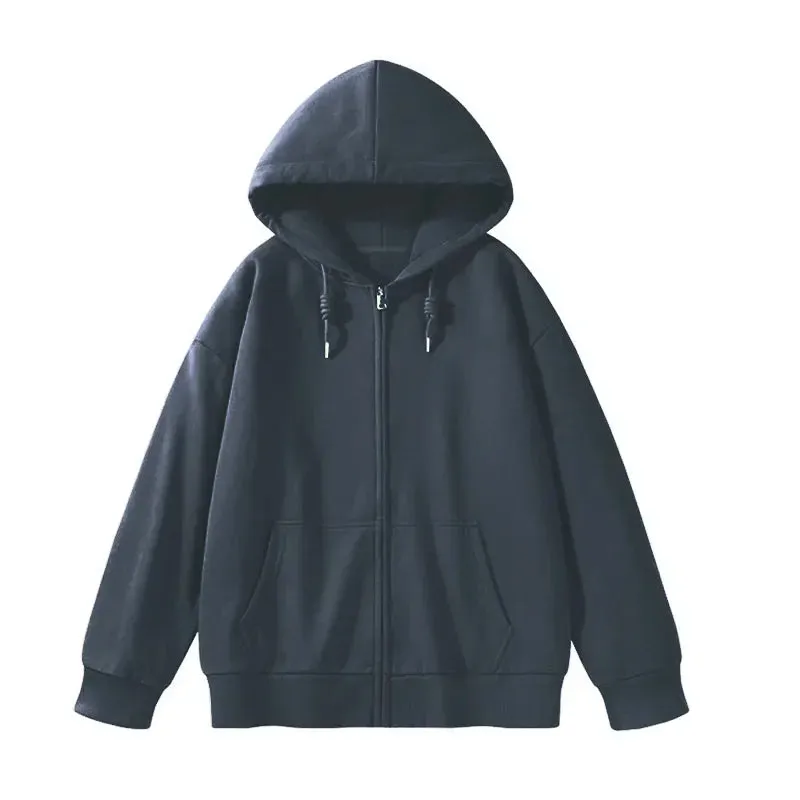 Solid Color Casual Drawstring Women's Hoodies Pockets Zip-up Simple O-neck Basic Streetwear Fashion Simple Office Ladies