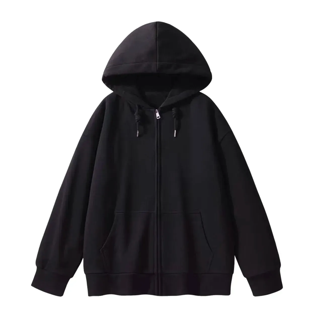 Solid Color Casual Drawstring Women's Hoodies Pockets Zip-up Simple O-neck Basic Streetwear Fashion Simple Office Ladies