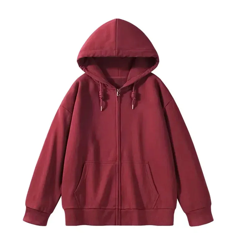 Solid Color Casual Drawstring Women's Hoodies Pockets Zip-up Simple O-neck Basic Streetwear Fashion Simple Office Ladies