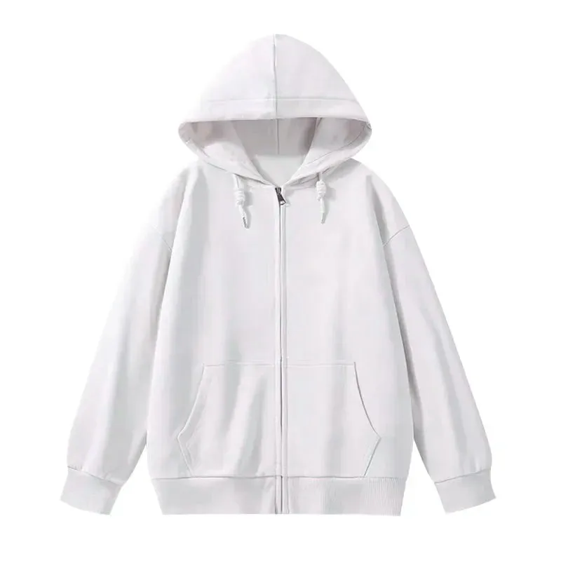 Solid Color Casual Drawstring Women's Hoodies Pockets Zip-up Simple O-neck Basic Streetwear Fashion Simple Office Ladies