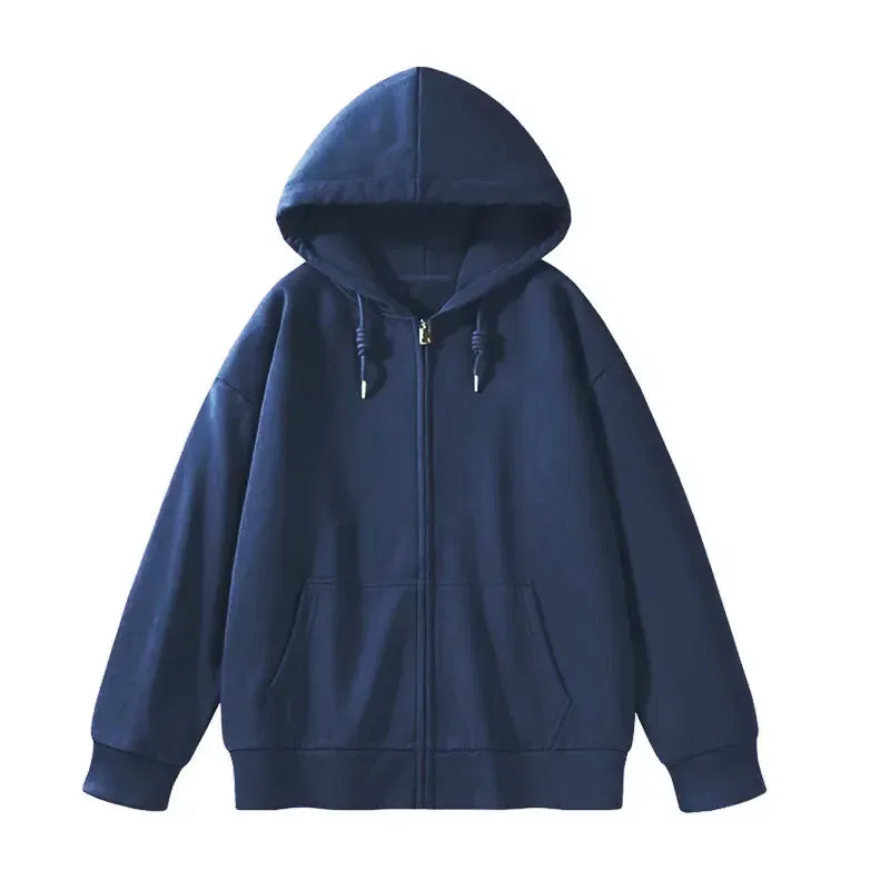 Solid Color Casual Drawstring Women's Hoodies Pockets Zip-up Simple O-neck Basic Streetwear Fashion Simple Office Ladies