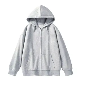 Solid Color Casual Drawstring Women's Hoodies Pockets Zip-up Simple O-neck Basic Streetwear Fashion Simple Office Ladies