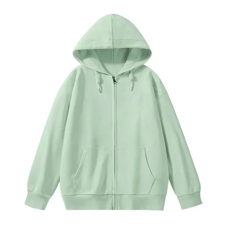 Solid Color Casual Drawstring Women's Hoodies Pockets Zip-up Simple O-neck Basic Streetwear Fashion Simple Office Ladies