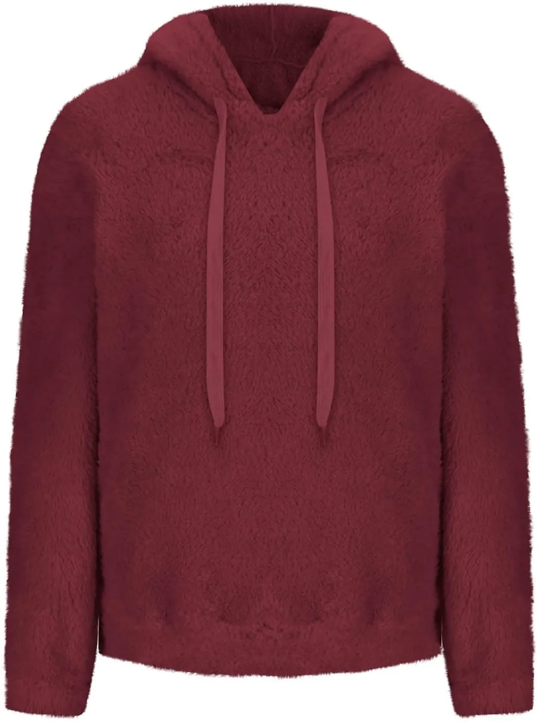 Solid Plush Hoodies for Women Drawstring Round Neck Fleece Pullover Sweatshirts 2025 Winter Oversized Hooded Tops
