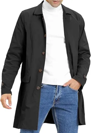 SOMTHRON Men's Trench Coat Slim fit Single Breasted Windbreaker Lapel Long Jacket Casual Business Windproof Overcoat