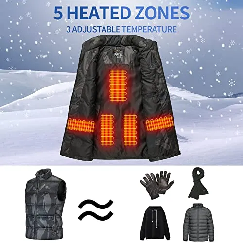Sooyinpaint Men's Heated Vest,USB Charging Lightweight Heated Jacket with 12000mAh Battery Pack,Heating Clothing for Hunting(Large)