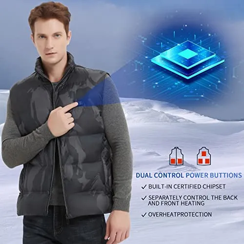 Sooyinpaint Men's Heated Vest,USB Charging Lightweight Heated Jacket with 12000mAh Battery Pack,Heating Clothing for Hunting(Large)