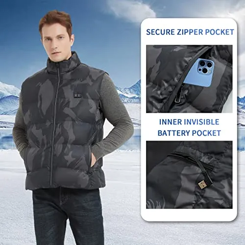 Sooyinpaint Men's Heated Vest,USB Charging Lightweight Heated Jacket with 12000mAh Battery Pack,Heating Clothing for Hunting(Large)