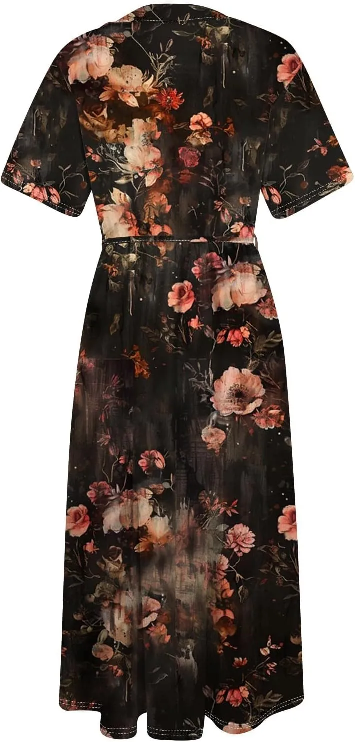 Spring Dresses for Women 2025 Spring Summer Tie Swing Flowy Button Front Tshirt