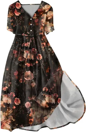 Spring Dresses for Women 2025 Spring Summer Tie Swing Flowy Button Front Tshirt