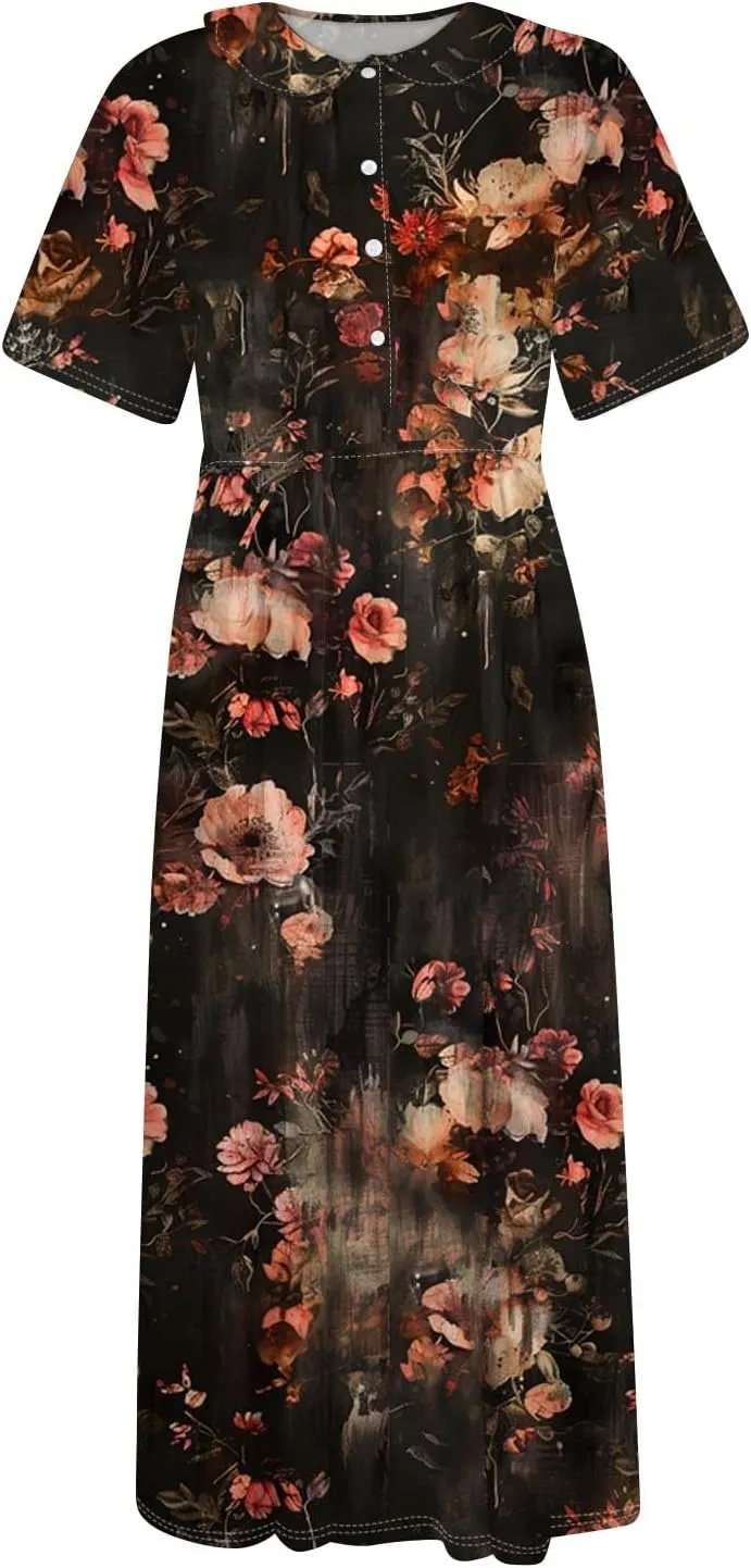 Spring Dresses for Women 2025 Spring Summer Tie Swing Flowy Button Front Tshirt
