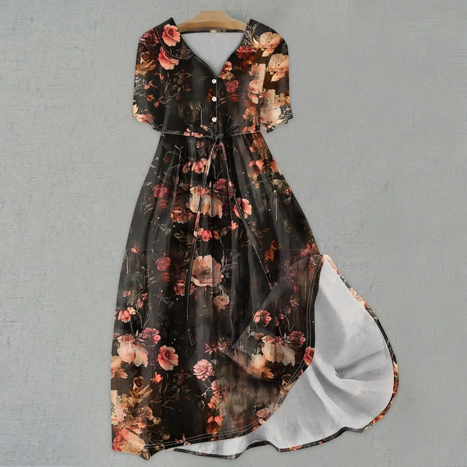 Spring Dresses for Women 2025 Spring Summer Tie Swing Flowy Button Front Tshirt
