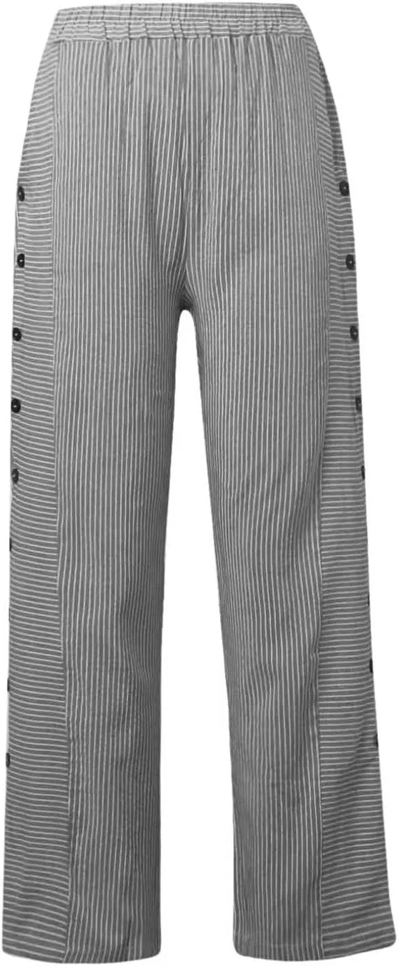 Striped Linen Pants Women Casual High Waisted Wide Leg Cropped Pants Summer Beach Gauze Capri Trousers with Pockets
