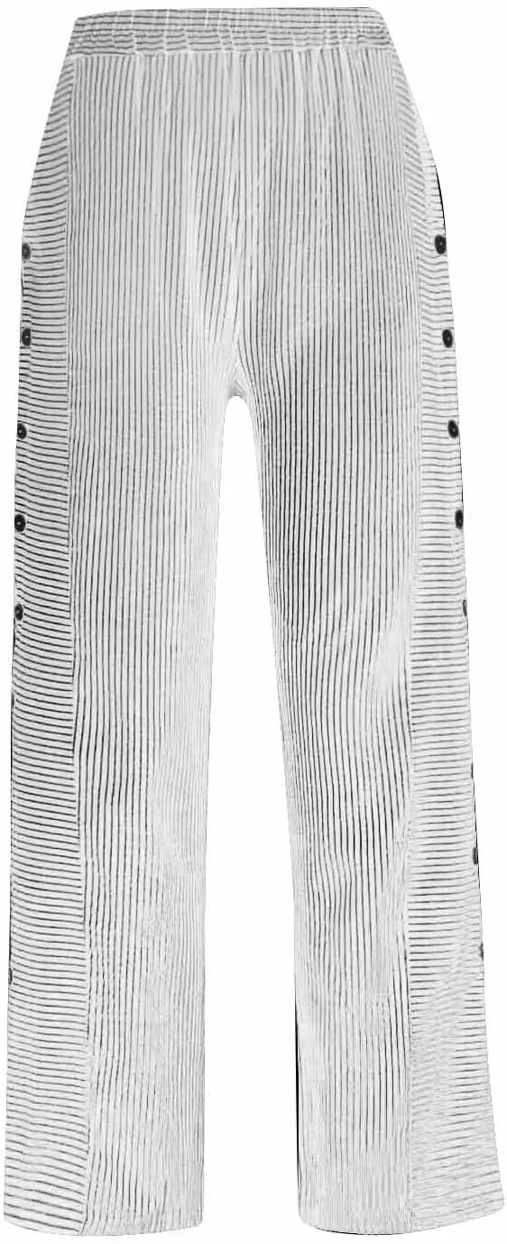 Striped Linen Pants Women Casual High Waisted Wide Leg Cropped Pants Summer Beach Gauze Capri Trousers with Pockets