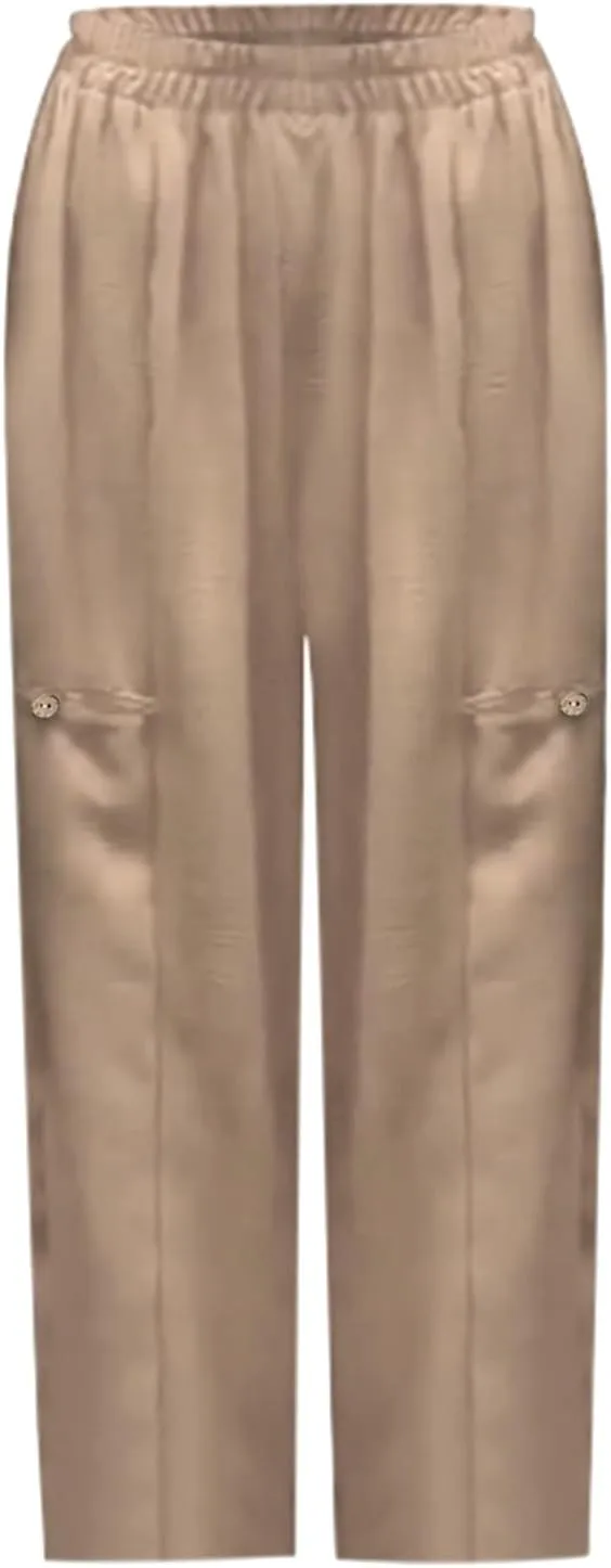 Summer Cotton Linen Pants Solid Color Pocket Baggy Casual Pants Women Pleated High Waisted Wide Leg Pants Wide Leg