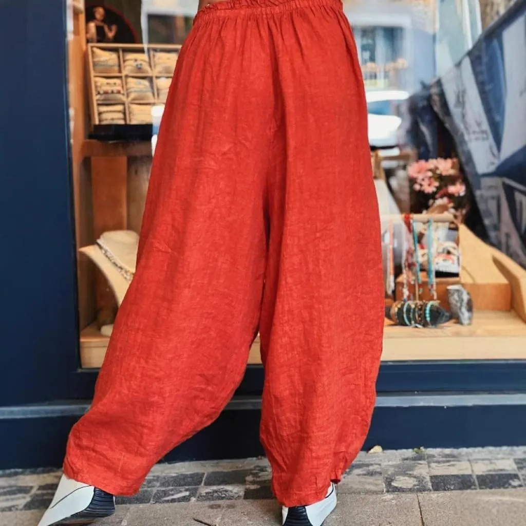 Summer Cotton Linen Pants Solid Color Pocket Baggy Casual Pants Women Pleated High Waisted Wide Leg Pants Wide Leg