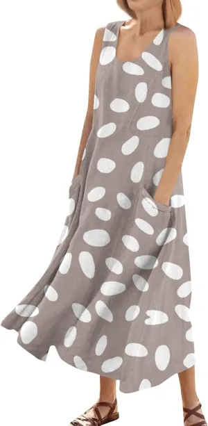 Summer Dresses for Women 2025 Linen Plus Size Tank Sundresses Beach Vacation Sleeveless Floral Dress with Pockets