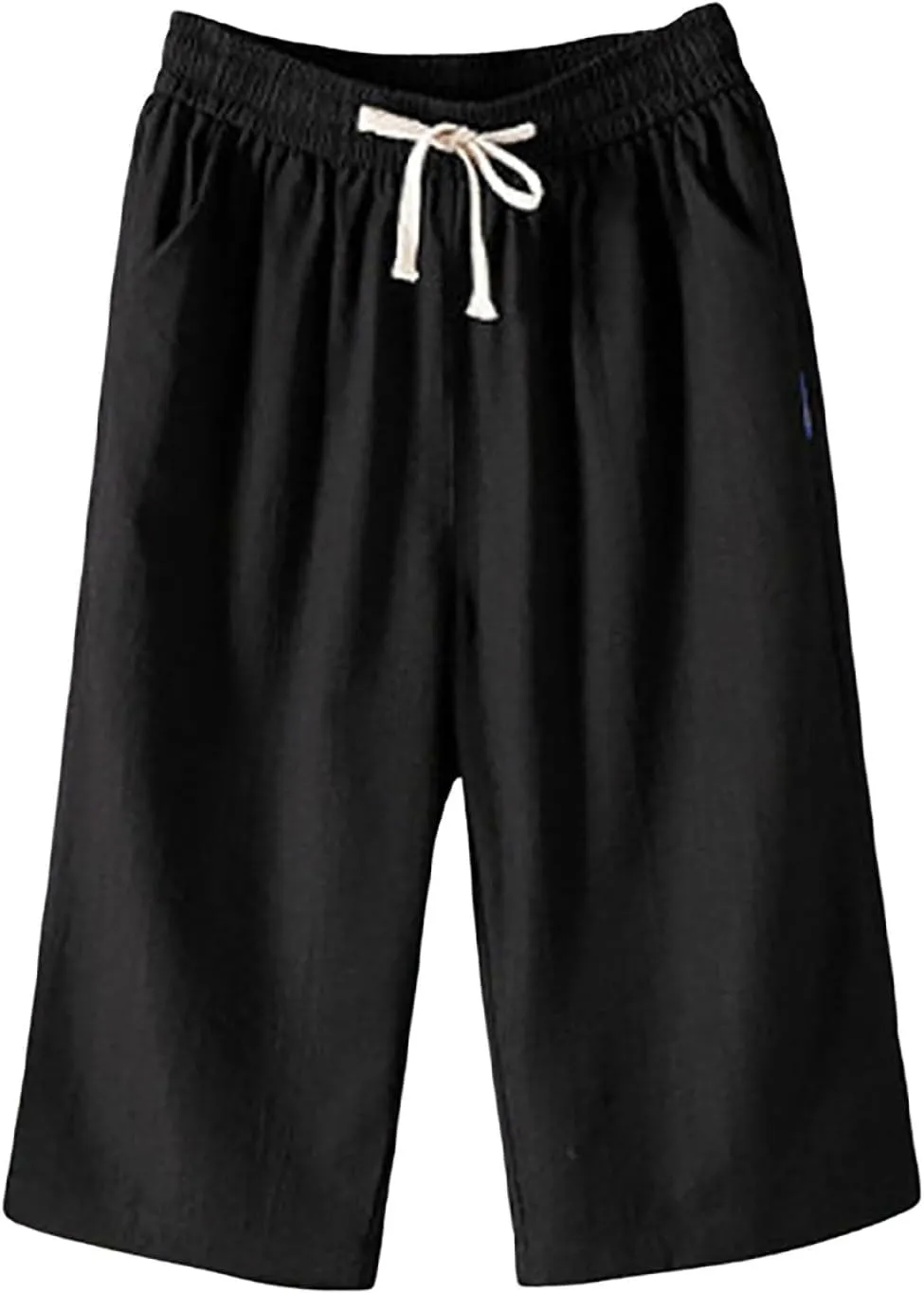 Summer Pants for Women 2025 Plus Size Cotton Linen Pants Loose Fit High Waisted Wide Leg Cropped Pants with Pockets