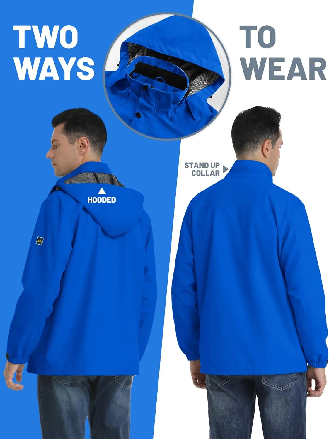 TACVASEN Men's Rain Jacket Lightweight Windbreaker with Hooded Water Resistant Outdoor Raincoat for Hiking Travel Camping