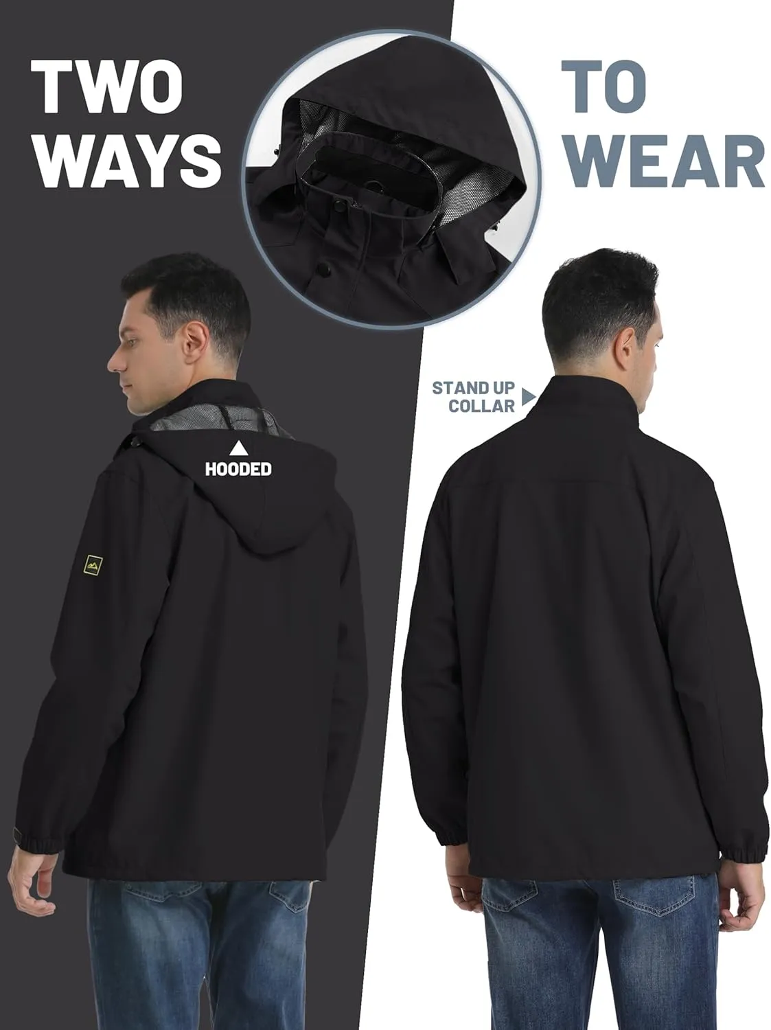 TACVASEN Men's Rain Jacket Lightweight Windbreaker with Hooded Water Resistant Outdoor Raincoat for Hiking Travel Camping