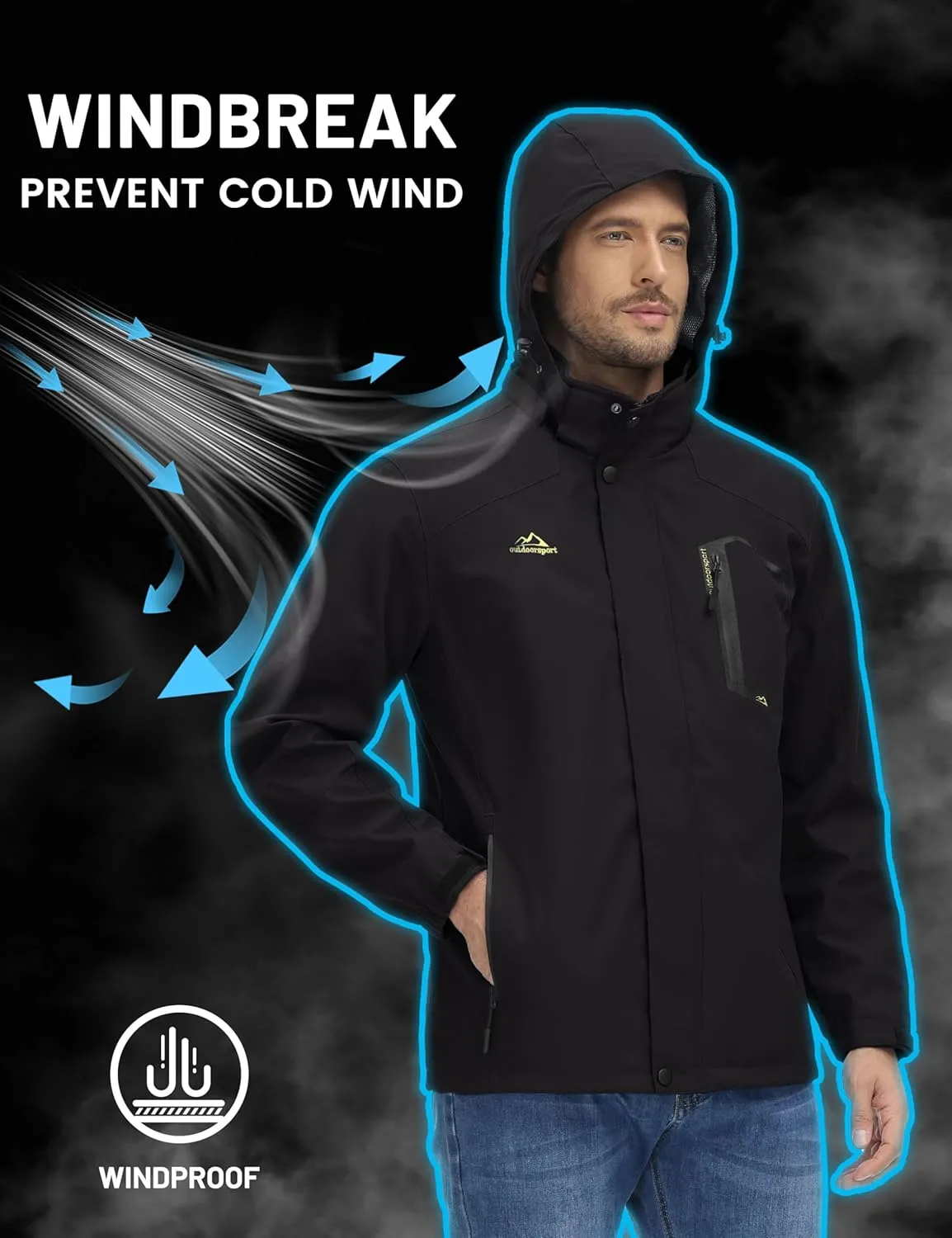 TACVASEN Men's Rain Jacket Lightweight Windbreaker with Hooded Water Resistant Outdoor Raincoat for Hiking Travel Camping