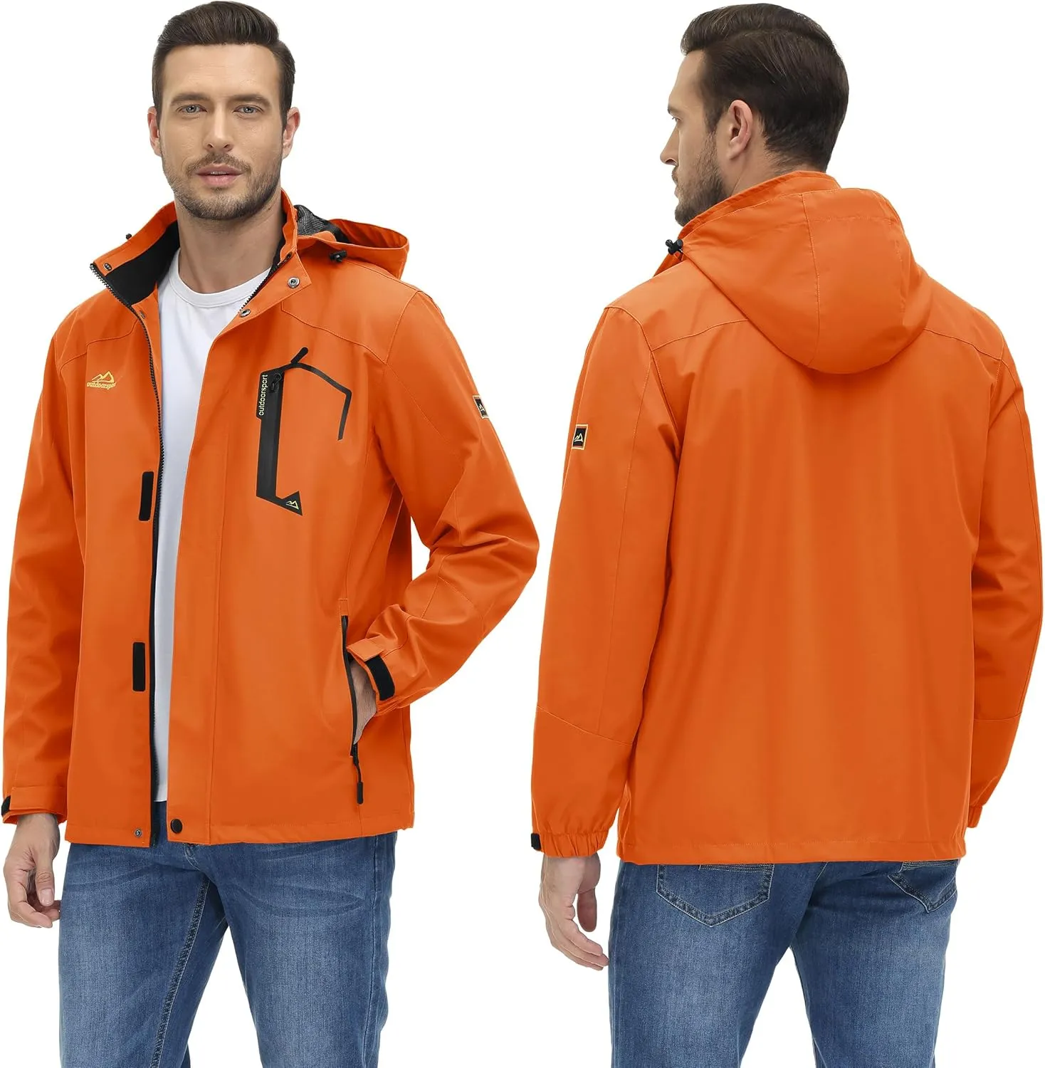 TACVASEN Men's Rain Jacket Lightweight Windbreaker with Hooded Water Resistant Outdoor Raincoat for Hiking Travel Camping