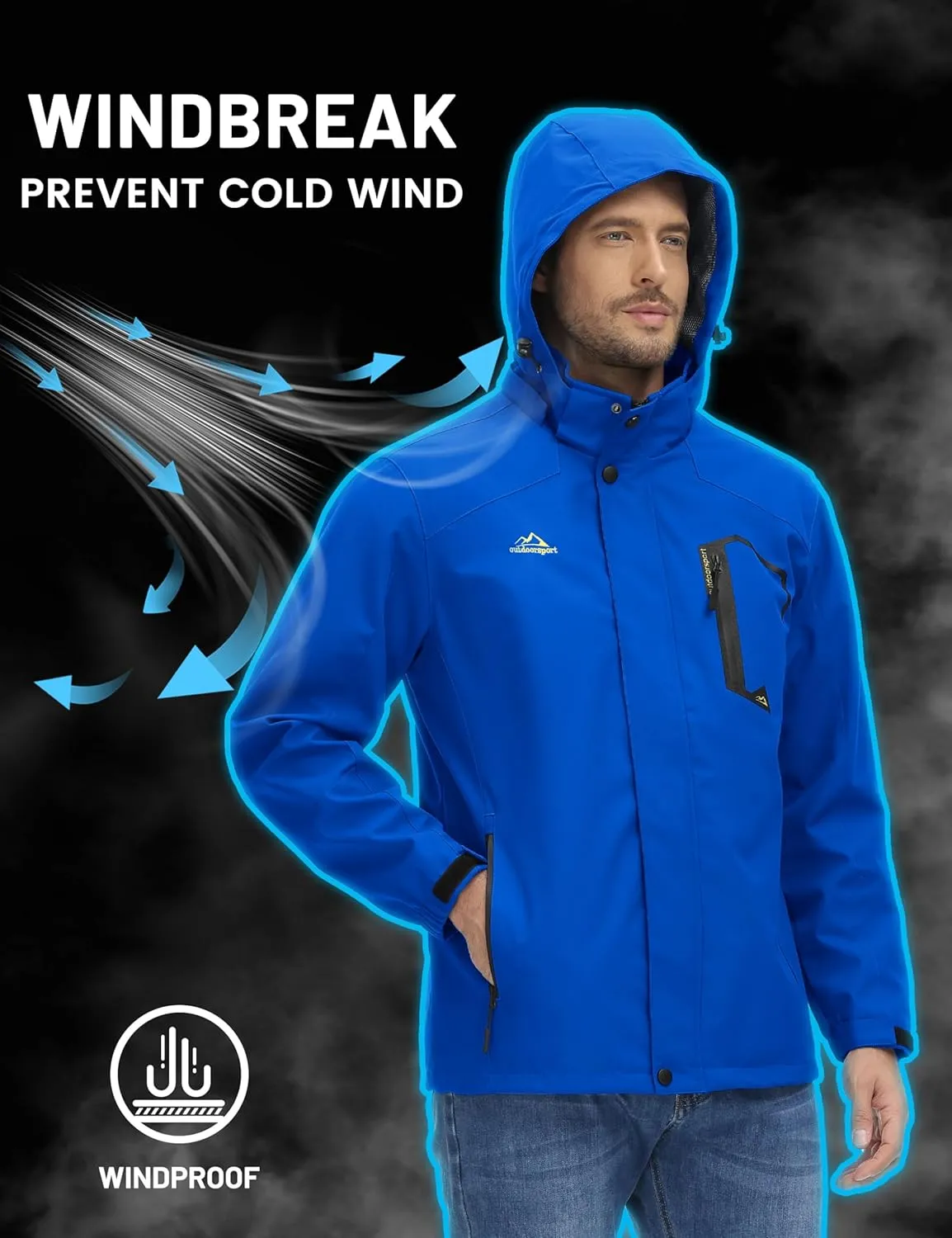 TACVASEN Men's Rain Jacket Lightweight Windbreaker with Hooded Water Resistant Outdoor Raincoat for Hiking Travel Camping