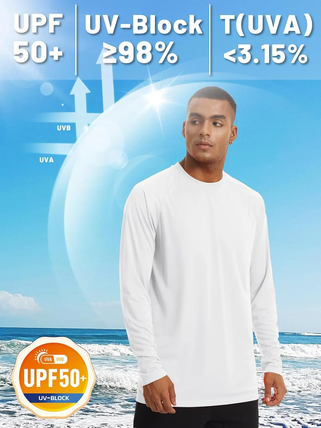 TACVASEN Men's Sun Shirt UPF 50  Long Sleeve UV Protection Lightweight Rash Guard Swim Shirt Quick Dry Fishing T-Shirt