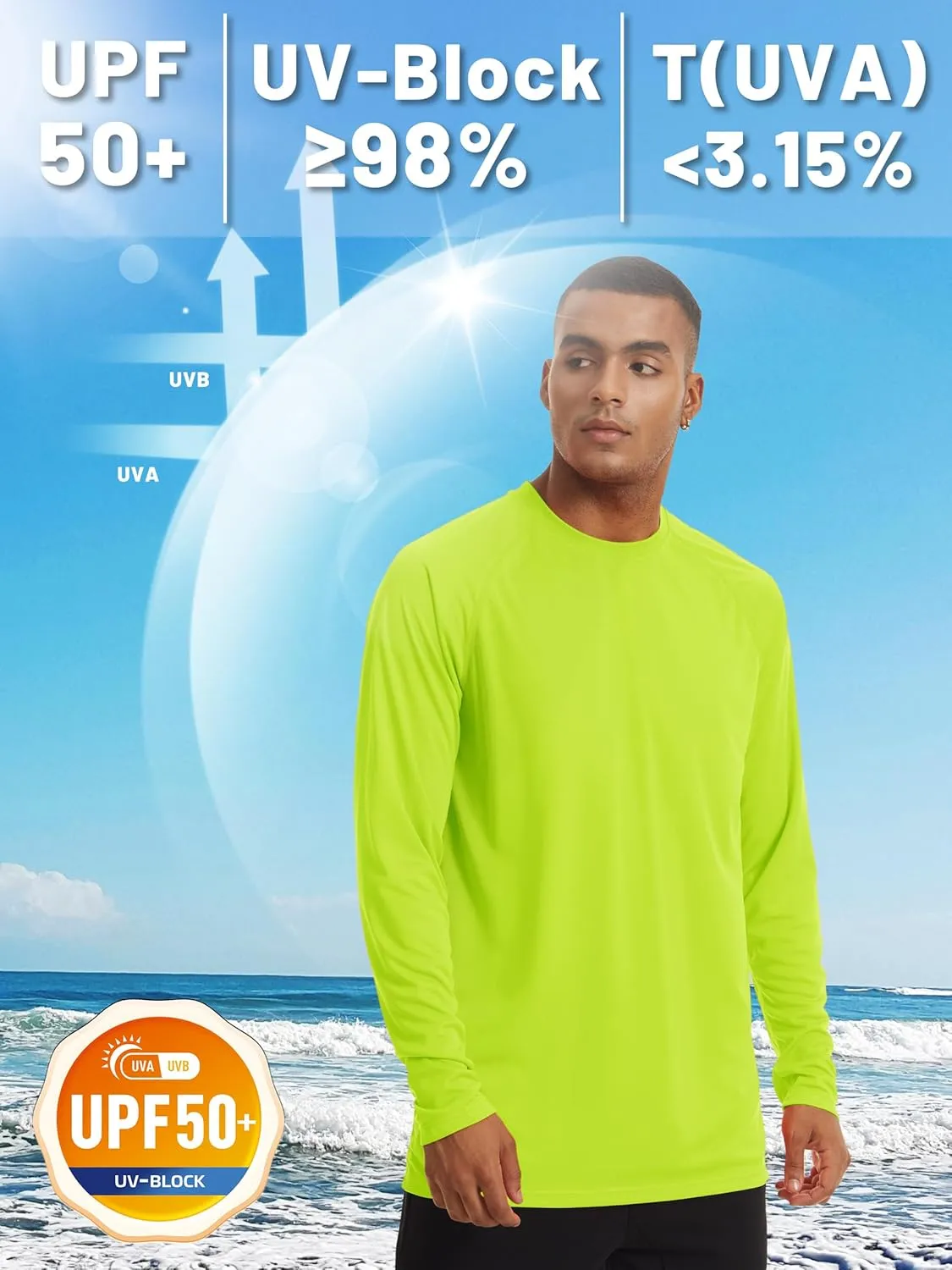 TACVASEN Men's Sun Shirt UPF 50  Long Sleeve UV Protection Lightweight Rash Guard Swim Shirt Quick Dry Fishing T-Shirt