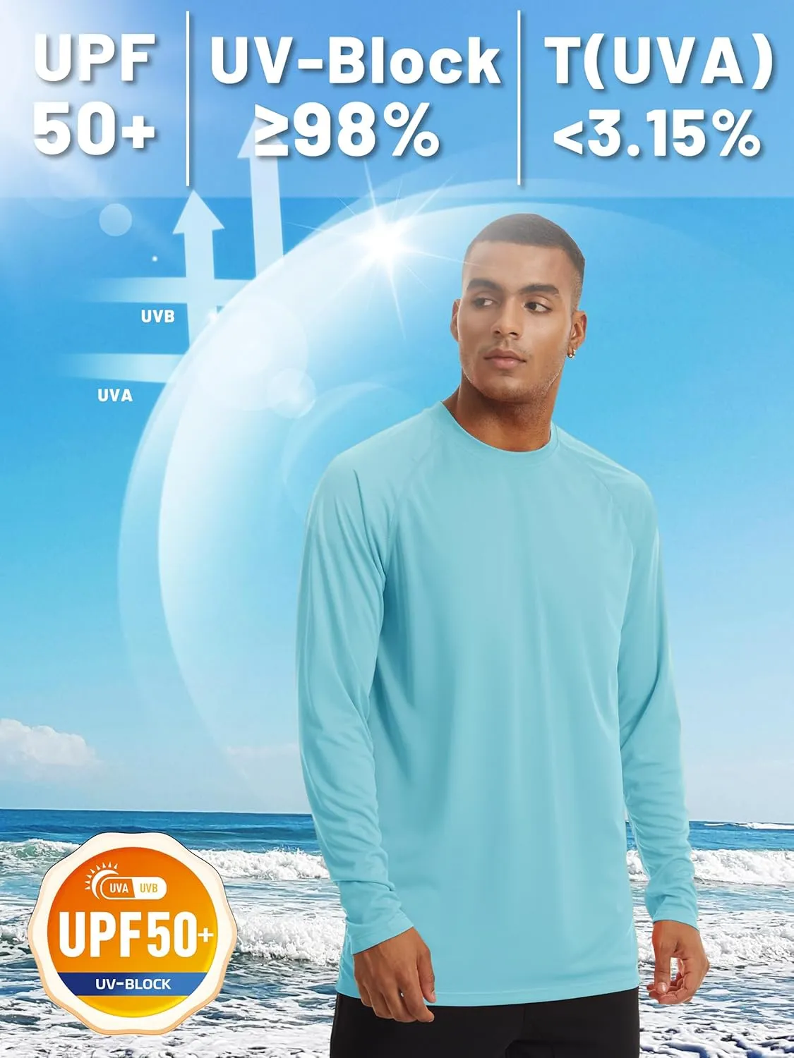 TACVASEN Men's Sun Shirt UPF 50  Long Sleeve UV Protection Lightweight Rash Guard Swim Shirt Quick Dry Fishing T-Shirt