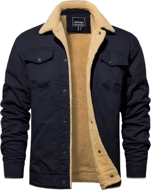 TACVASEN Men's Winter Jacket Sherpa Fleece Lined Cargo Coat Warm Thick Trucker Jacket with Multi Pockets