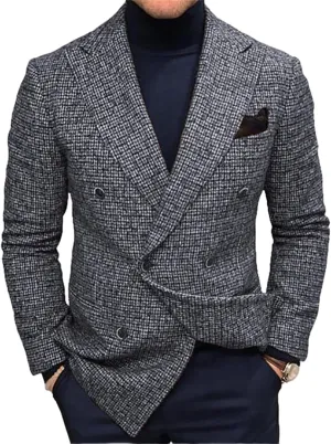 Thatrich Mens Blazer Vintage Herringbone Tweed Blazer Casual Business Jacket Two Button Cardigan Formal Jackets for Work Coat