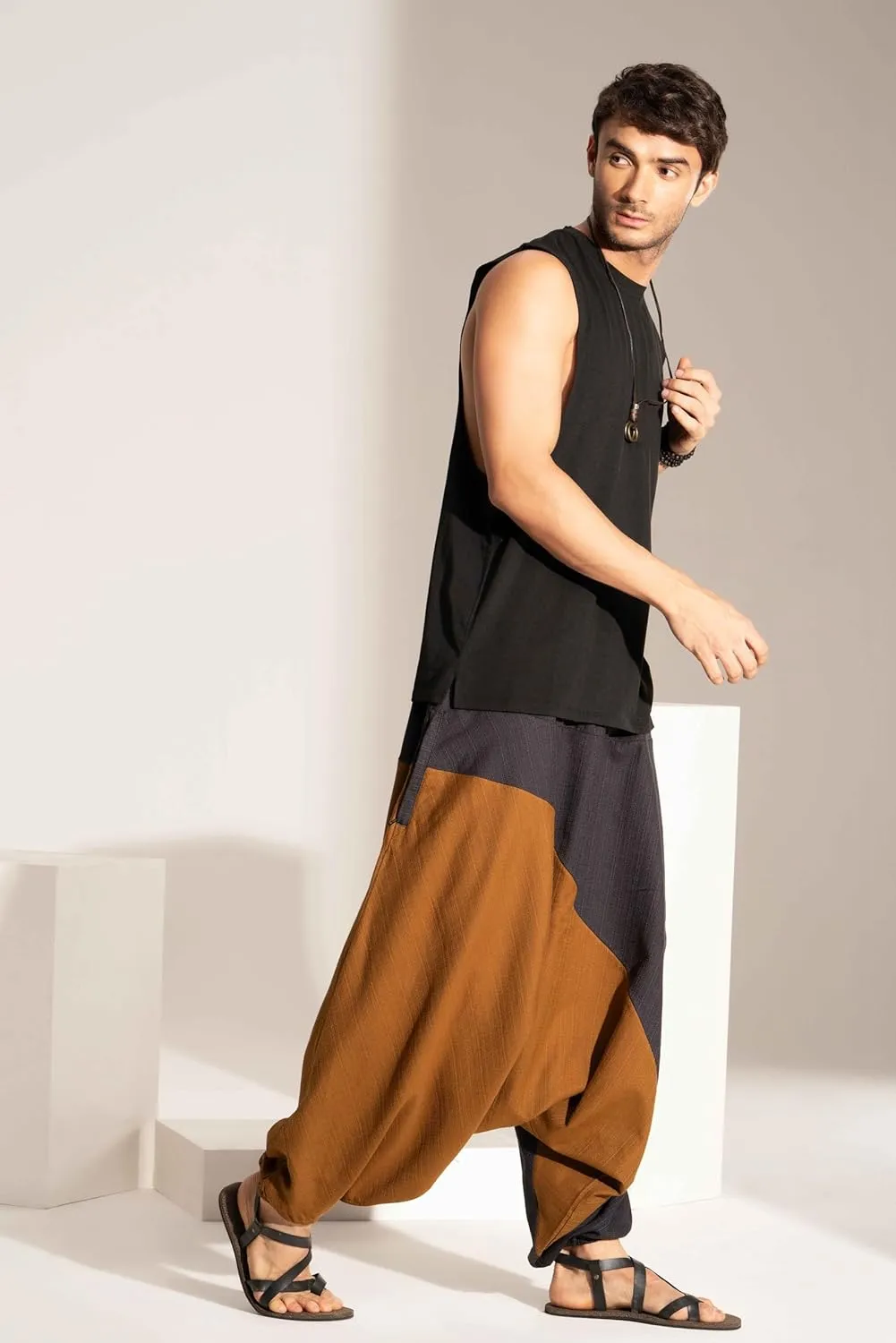 The Veshti Company Travel Hippie Parachute Pants for Men, Baggy Flowy Pants Lounge Yoga Harem Boho Music Festival Dance Pant