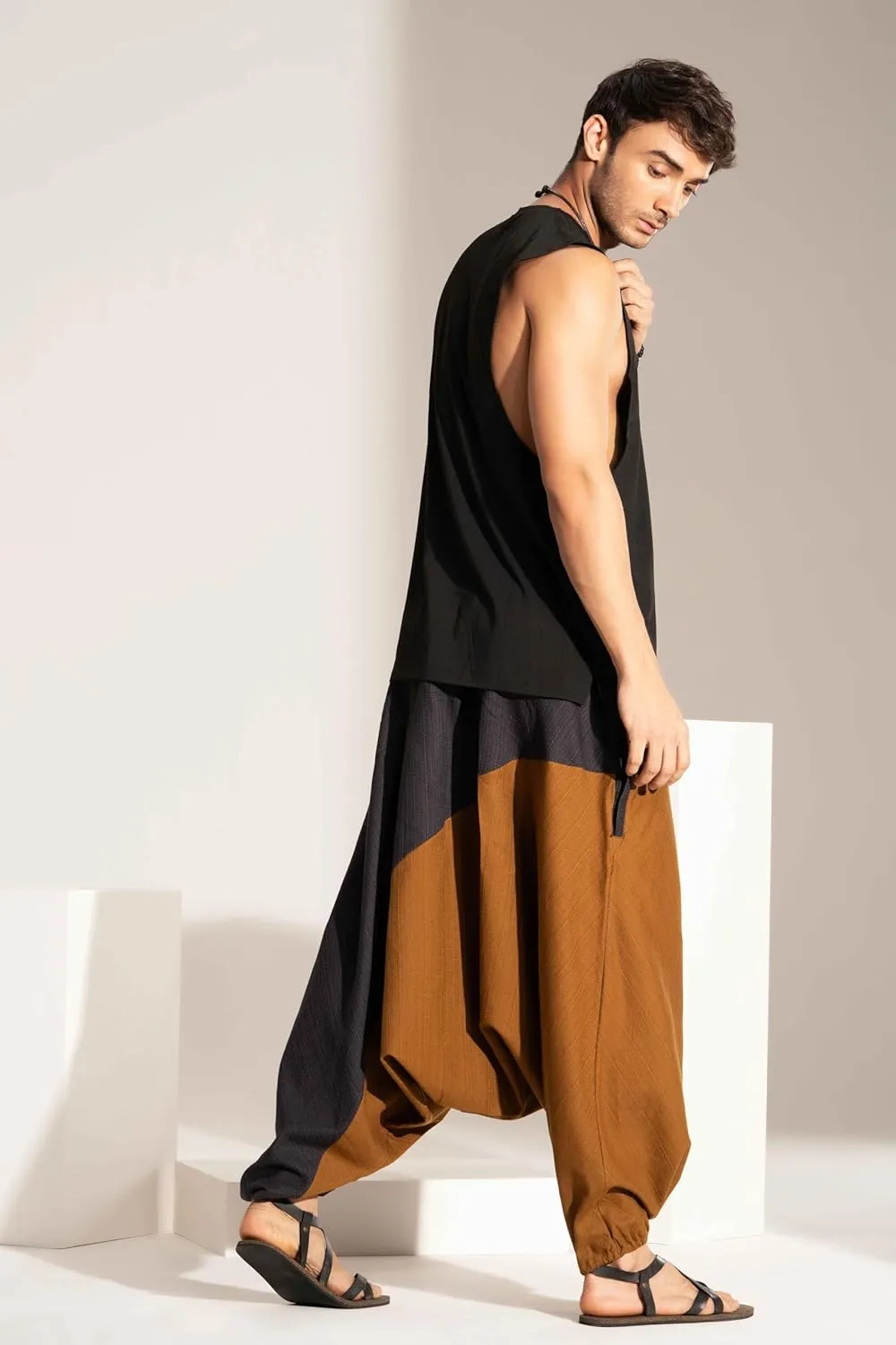 The Veshti Company Travel Hippie Parachute Pants for Men, Baggy Flowy Pants Lounge Yoga Harem Boho Music Festival Dance Pant