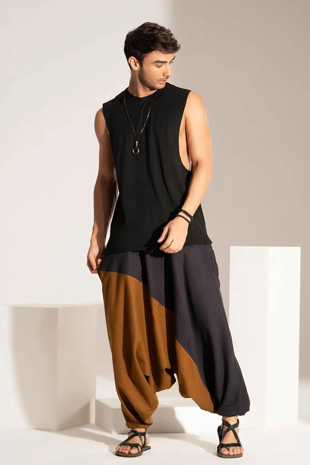 The Veshti Company Travel Hippie Parachute Pants for Men, Baggy Flowy Pants Lounge Yoga Harem Boho Music Festival Dance Pant