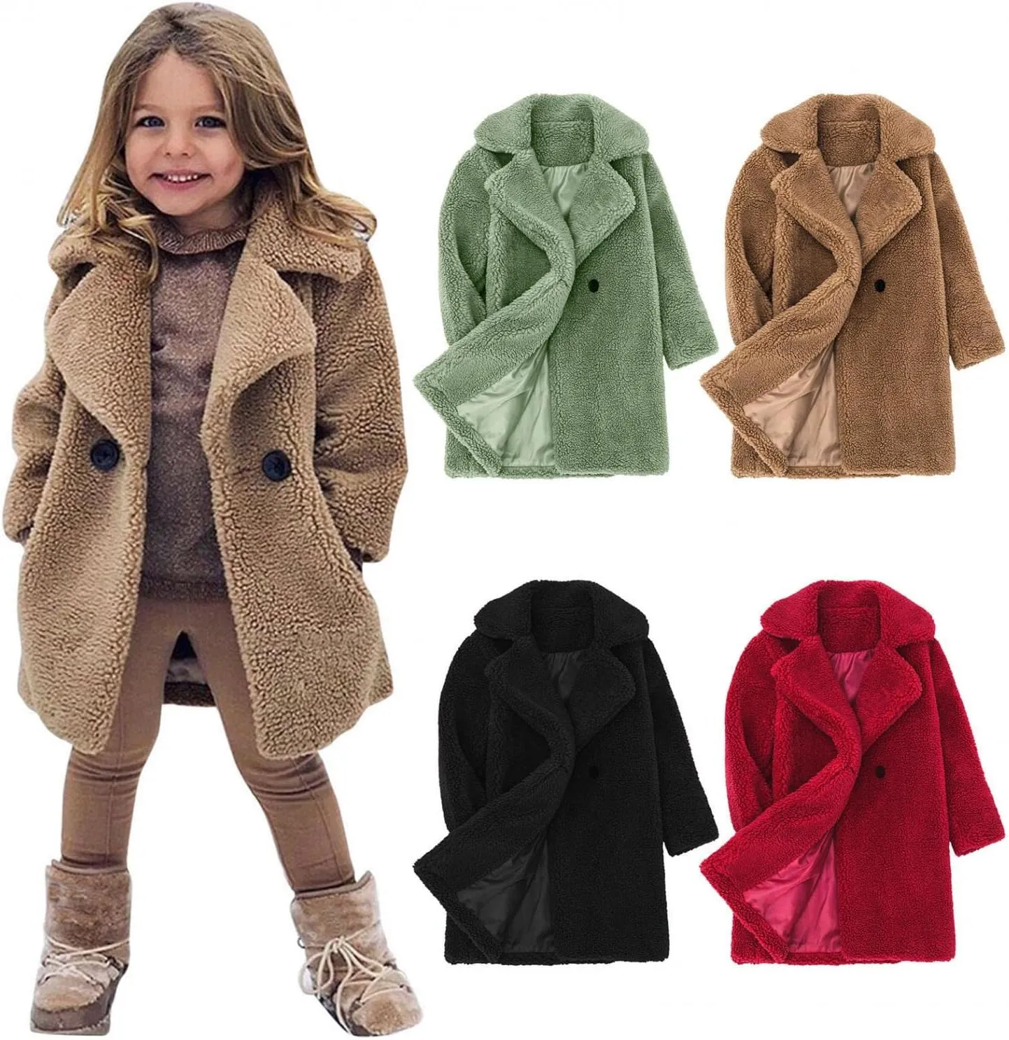 Toddler Baby Girls Duffle Overcoat Winter Fleece Sherpa Jacket Windproof Thick Cardigan Trench Lapel Parka Coat for Kids